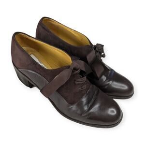 Vintage Joan & David Too Block Heel Suede Leather Oxford Shoes US 6.5